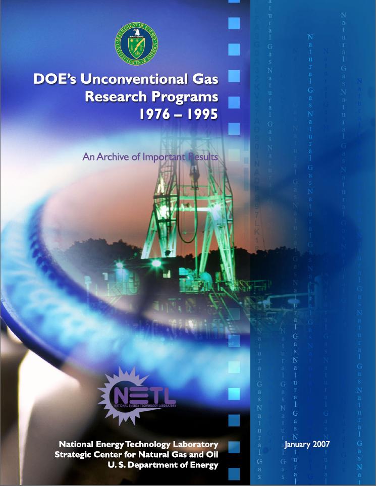Cover illustration of DOE's Unconventional Gas Research Programs 1976-1995, An Archive of Important Results